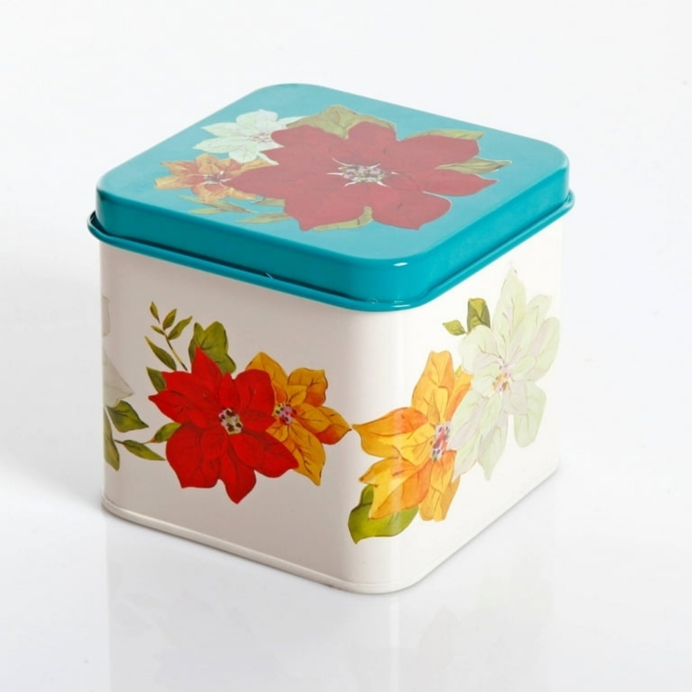 NWT/NIB The Pioneer Woman Poinsettia 2-Piece Square Cookie Set Tins Christmas - Picture 3 of 8